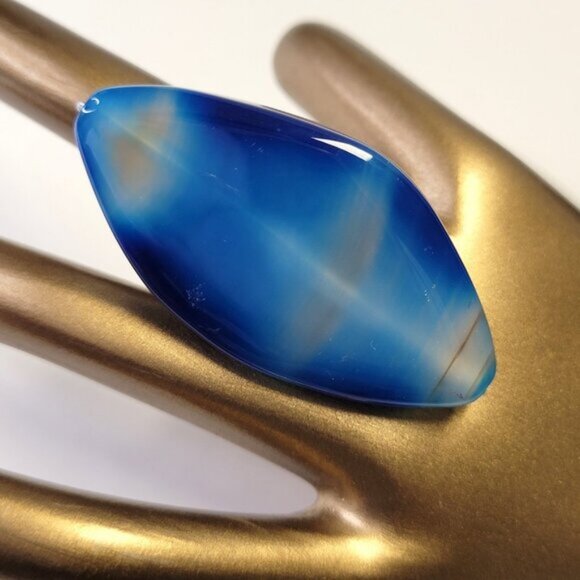Huge Blue Agate Ring Adjustable Band Handmade Semi Precious Ring Oval Agate Ring - Picture 1 of 10